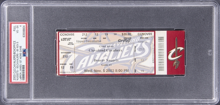2003 Cleveland Cavaliers/Denver Nuggets Full Ticket From LeBron James First Home Game - PSA VG-EX 4